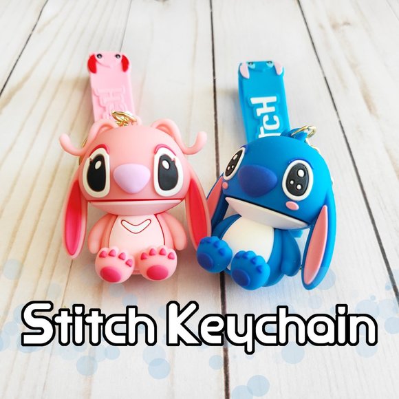 Pink Angel Stitch Keychains, Cute Keychain, Keychain with Wristlet - Picture 3 of 4